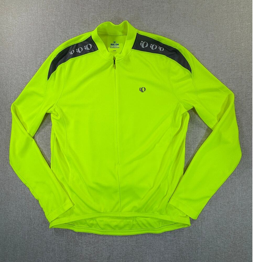 Pearl Izumi Select Men Large Yellow Gray Half Zip Long Sleeve Cycling Jersey Top